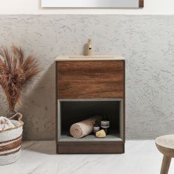 Mueble de Lavabo de 612mm con Repisa Abierta con Lavabo Elements - Selección de Lavabos, Acabados y con Luz LED - Hoxton