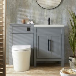 Set de Baño con Mueble de Lavabo Tradicional de Color Gris Claro - 600mm - Completo con Lavabo y Mueble para WC con Inodoro Adosado Alswear - Manijas en Distintas Estilos y Acabados  - Warwick