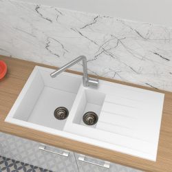 Rocklite Bredon - Fregadero de Cocina de Marterial Compuesto de 1,5 Cubetas con Escurridor Reversible - Selección de Acabados