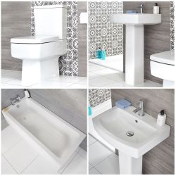 Conjunto para Baño Moderno Completo con Bañera Recta Estándar, Inodoro Adosado y Lavabo con Pedestal -  Sandford