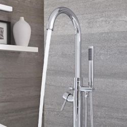 Grifo Mezclador Moderno Redondo para Bañera en Isla con Telefonillo - Disponible en Distintos Acabados