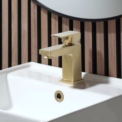 Grifo Mezclador Moderno Monoforo para Lavabo  - Oro Satinado - Lyra