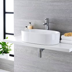 Lavabo Sobre Encimera Oval de Cerámica 575x360mm con Mezclador de Lavabo Alto - Otterton