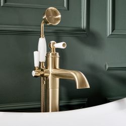 Grifo Mezclador para Bañera Exenta Tradicional con Telefonillo - Oro Satinado - Elizabeth