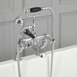 Grifo Mezclador para Bañera Estilo Tradicional Color Cromado y Negro con Manijas en  Cruceta - Elizabeth