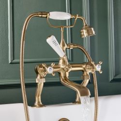 Grifo Mezclador para Bañera Tradicional con Manijas en Cruceta - Oro Satinado - Elizabeth