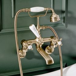 Grifo Mezclador de Pared para Bañera Tradicional Acabado con Manijas en Cruceta - Oro Satinado - Elizabeth