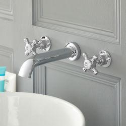 Hudson Reed Elizabeth - Grifo Mezclador de Pared de 3 Agujeros Tradicional para Lavabo con Manijas en Cruceta - Disponible en Distintos Acabados 