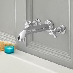 Grifo Llenador de Bañera de Pared de 3 Agujeros Tradicional con Manijas en Cruceta Disponible en Distintos Acabados - Elizabeth