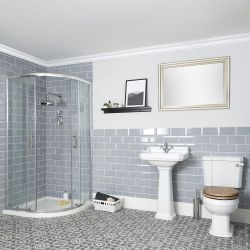 Conjunto Tradicional para Cuarto de Baño Completo con Mampara de Ducha Angular, Inodoro Monobloque y Lavabo con Pedestal - Richmond