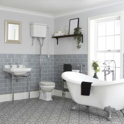 Conjunto de Baño Tradicional Completo Bañera Exenta, Inodoro con Cisterna y Consola con Lavabo - Richmond