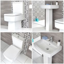 Conjunto para Baño Moderno Completo con Inodoro Adosado y Lavabo con Pedestal -  Sandford