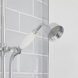 Hudson Reed Elizabeth - Columna de Ducha Tradicional con Barra Deslizante, Mezclador de Ducha Termostático Expuesto de 2 Funciones- Cromado y Blanco