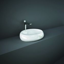 Lavabo Sobre Encimera Oval Moderno Blanco Lúcido - 580mm x 400mm (Sin Agujeros para la Grifería) - RAK Cloud x Hudson Reed