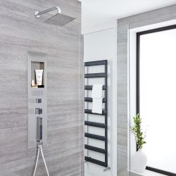 Panel de Ducha Empotrable Hidromasaje con Alcachofa de Ducha Cuadrada de 200mm y Brazo de Pared - Lisse