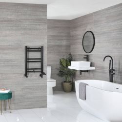 Radiador Toallero Mixto Plano - Color Negro Opaco -  600mm x 400mm - Completo con Elemento Eléctrico de 200W , Pieza en Forma de T y Llaves - Nox