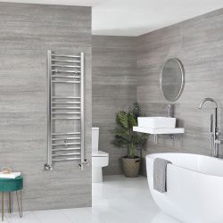 Radiador Toallero Mixto Cromado Plano - 1200mm x 400mm - Completo con Elemento Eléctrico de 300W , Pieza en Forma de T y Llaves - Kent