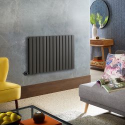 Radiador de Diseño Eléctrico Horizontal Antracita - Altura de 635mm - Disponible en Distintos Tamaños y Termostato Wi-Fi - con Opción de Enchufe o de Conexión a la Red Eléctrica - Delta Fabricado por ECOSO de Hudson Reed