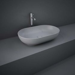 Lavabo Sobre Encimera Oval Moderno Color Gris Opaco - 550mm x 350mm (Sin Agujeros para la Grifería) - RAK Feeling x Hudson Reed