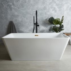 Bañera Exenta Moderna Cuadrada Blanca con Doble Respaldo - 1615mm x 720mm - Disponible con Rebosadero en Distintos Acabados - Sandford