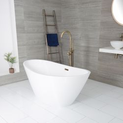 Bañera Exenta Moderna Oval Blanca con Doble Respaldo - 1570mm x 785mm - Disponible con Rebosadero en Distintos Acabados - Ashbury