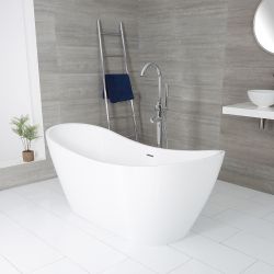 Bañera Exenta Moderna Oval Blanca con Doble Respaldo - 1830mm x 710mm - Disponible con Rebosadero en Distintos Acabados - Otterton