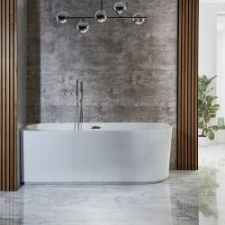 Bañera Exenta Moderna de Esquina con Diseño Acanalado - 1700mm x 800mm - Disponible en Versión Derecha o Izquierda y con Rebosaderos en Distintos Acabados - Florence