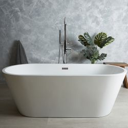 Bañera Exenta Moderna Oval Blanca Con Doble Respaldo - Disponible en Distintos Tamaños y con Selección de Rebosaderos en Distintos Acabados - Covelly