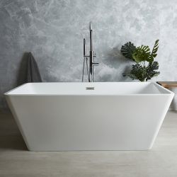 Bañera Exenta Moderna Cuadrada Blanca Con Doble Respaldo - Disponible en Distintos Tamaños y con Selección de Rebosaderos en Distintos Acabados - Sandford