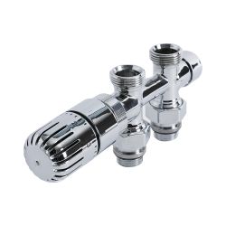 Par de Llaves Rectas Termostáticas Cromadas para Radiador o Toallero con Conexión Central con Adaptador - Multicapa 16mm