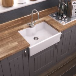 Fregadero de Cocina en Estilo Belfast en Cerámica de Gres Refractario Bajo Encimera - Disponible en una Selección de Tamaños  - Rowan