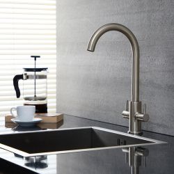 Grifo Mezclador de Cocina Moderno con Caño Giratorio - Níquel Cepillado - Como