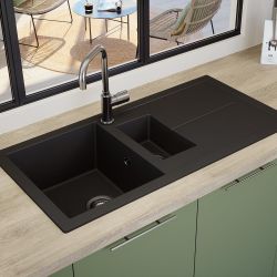 Rocklite Milton - Fregadero de Cocina de Marterial Compuesto de 1,5 Cubetas con Escurridor Reversible - Selección de Acabados