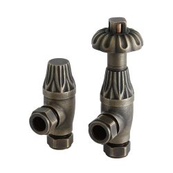 Par de Llaves para Radiador y Radiador Toallero Termostáticas Angulares - 16mm - Bronce Antiguo