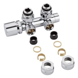 Llaves Angulares Cromadas para Radiador y Radiador Toallero Con Conexión Central Completas con Adaptadores para Tubos de Cobre 16mm - Multiblock H