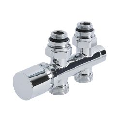 Llaves Rectas Cromadas para Radiador y Radiador Toallero con Conexión Central Completas con Cabezal Cromado y Adaptadores para Tubos de Cobre 14mm - Multiblock H