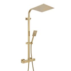 Columna de Ducha Moderna con Mezclador de Ducha Termostático en Barra Cuadrado Completa con Alcachofa de Ducha Cuadrada y Telefonillo - Disponible en Distintos Acabados - Arvel
