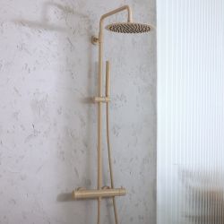 Columna de Ducha Moderna Completa con Mezclador de Ducha Termostático Moderno en Barra con Alcachofa de Ducha Redonda y Telefonillo - Disponible en Distintos Acabados – Elements