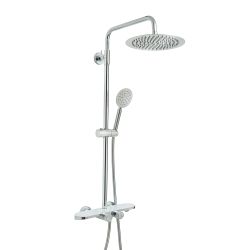 Columna de Ducha Termostática Moderna de 3 Funciones con Mezclador en Barra con Llenador de Bañera Completa con Alcachofa de Ducha Redonda y Telefonillo - Disponible en Distintos Acabados  - Elsie