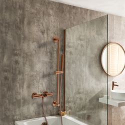 Mezclador de Ducha Termostático Moderno en Barra con Diseño Redondo Completo con Caño Erogador para Bañera, Telefonillo de Ducha y Barra de Ducha Deslizante - Disponible en Distintos Acabados - Arlo