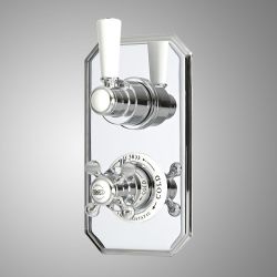 Mezclador de Ducha Empotrable Tradicional Termostático de 2 Funciones con Desviador de Diseño Doble con Acabado de Color Cromado y Blanco - Elizabeth