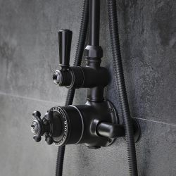 Hudson Reed Elizabeth - Mezclador de Ducha Termostático Tradicional Expuesto de 1 Salida con Diseño Doble - Negro