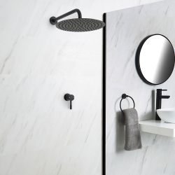 Llave de Ducha Manual Empotrable de 1 Función Negra con Alcachofa de Ducha Redonda de 300mm  - Nox