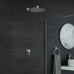 Conjunto de Ducha Cromado Moderno con Mezclador de Ducha Manual con Alcachofa de Ducha Redonda de 300mm - Como