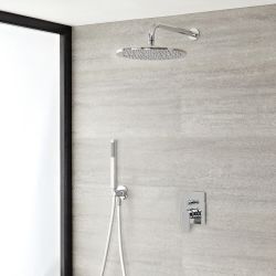 Conjunto de Ducha con Mezclador de Ducha Manual de 2 Funciones con Alcachofa Redonda de 300mm, Telefonillo, Soporte y Codo Cromado - Harting