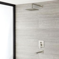 Conjunto de Ducha con Mezclador de Ducha Manual de 2 Funciones con Alcachofa de Ducha Cuadrada de 200mm y Llenador de Bañera Color Níquel Cepillado - Harting