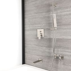 Conjunto de Ducha de 2 Funciones Completo con Mezclador de Ducha Manual de Color Níquel Cepillado, Kit con Barra de Ducha Deslizante y Caño - Harting