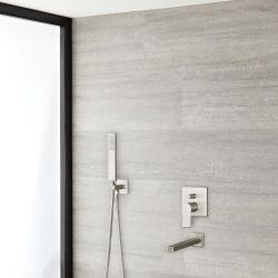 Conjunto de Ducha de 2 Funciones Completo con Mezclador de Ducha Manual de Color Níquel Cepillado, Kit con Barra de Ducha Deslizante con Telefonillo Cuadrado y Caño - Harting