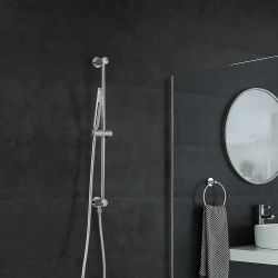 Kit de Ducha Moderno con Barra Deslizante, Telefonillo de Ducha y con Codo de Ducha Integrado  - Cromado - Como