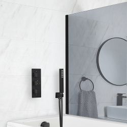 Conjunto de Ducha Termostático Negro con Telefonillo de Ducha y Llenador de Bañera para Rebosadero (2 Salidas) - Preto